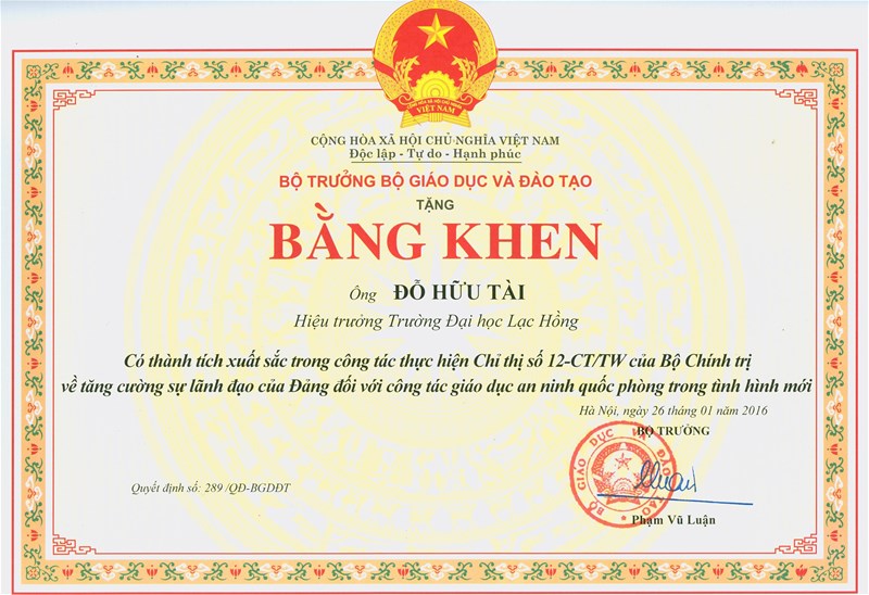 BẰNG KHEN CỦA BỘ GD&DT